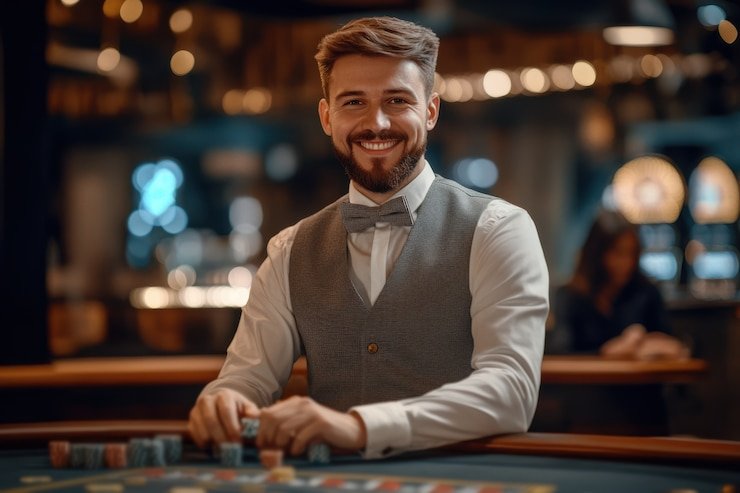 sevenslot Playtech live-dealer studio with multi-camera setup and professional croupier